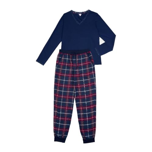 Pyjama long en dentelle bleu pantalon à poignets confort XXL-3XL