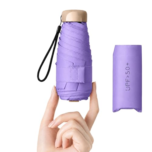 Compact Travel Umbrella, Mini Umbrella - UPF 50+ UV Protection & Waterproof, Windproof 6 Ribs Fiberglass, Pocket-Sized 6.3in Folded, Lightweight 7.05oz for Backpack Travel, Travel Essentials with Black Cooling Tech, for Women and Men, Perfect for Airplane Carry-On, Camping, Walks, and Daily Commutes (Dusk Wisteria)