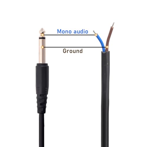 Cable de reparación 6.35mm TS Mono macho a cable abierto 2 piezas 3FT miniatura 3