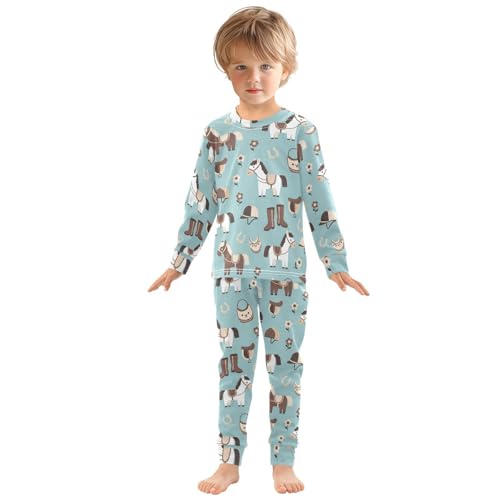 Pajama Sets Long Sleeve Horse Riding Gear Pattern_1 Soft Comfy Sleepwear 2 Piece PJS 3-8T2