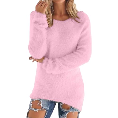 Generisch Pullover für Damen Strickpullover Lang Sweater Y2K Poncho Pulli Aesthetic Rollkragenpullover Baumwolle Rosa L
