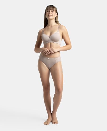 Image of Jockey 1816 Women Wirefree Padded Soft Touch Microfiber Elastane Stretch Full Coverage T-Shirt Bra with Lace Styling