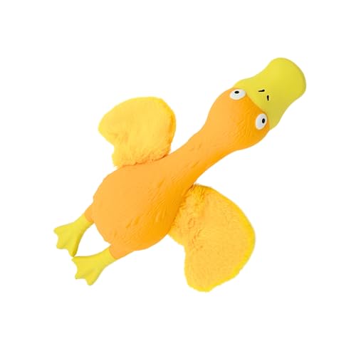 DOGBAR Willy The Duck Yellpw Plush, Head Tilting Squeaky Toy for All Dog Sizes, Non-Toxic Rubber, Crinkle Paper Wings for Extra Fun for Dogs & Cats | Bye Bye Birdie Collection