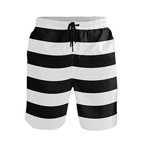 Black White Strip Men's Swim Trunks Beach Shorts Quick Dry Swim Board shorts With Pockets M
