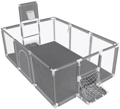 180×120cm Baby Playpen with Safety Gate, Includes 30 Play Balls - Grey