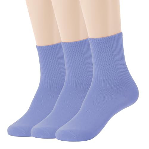 Image of Womens Colorful Basic Sock -Unique Knit Cotton Crew Socks 3 Pack