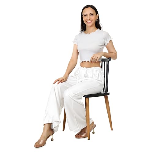 Image of Women's Rayon Palazzo Pants | Solid Color Wide Leg Trousers in 18 Shades | Elastic Waist Casual Bottoms XS-7XL | Comfortable