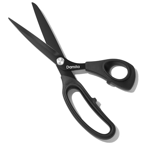 Damita Stoffschere, Schneiderschere mit robuste Schere, schwarze Titanbeschichtung, hochwertige geschmiedete mit TPR-Griffen für Homeoffice, Künstler und Schneider 22,5 cm (1 Stück)
