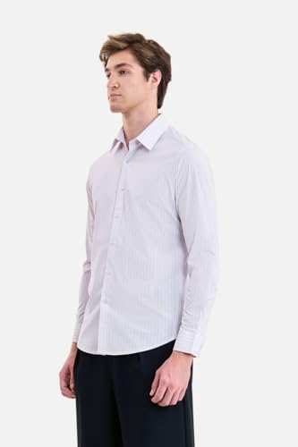 Image of SNITCH Luxe Men Formal Shirt | Slim Fit Full Sleeve Spread Collar Pinstripe Design | Breathable Viscose Blend & Stretch Fabric for Office Wear & Business Meetings