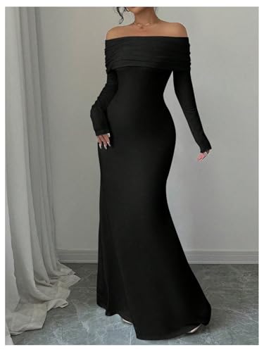 Image of SOLY HUX Women's Long Sleeve Off The Shoulder Bodycon Dress Elegant Maxi Dress Cocktail Prom Dresses
