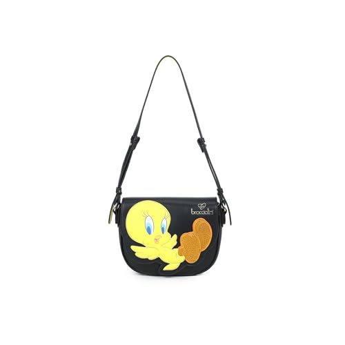Sac à bandoulière noir Braccialini Shape Lt en simili cuir avec motif Tweety brodé