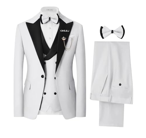 Tuxedo for Men 3 Piece Double Breasted Prom Suits for Men Slim fit Wedding Party Tux 1 Button Jacket Vest Pants