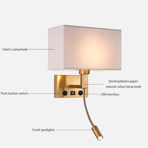 Aplique de pared con carga usb y lampara flexible de lectura orientable de 360 2
