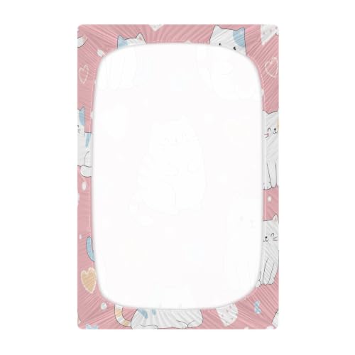 Image of SUABO Cute Cat Crib Sheets Stretchy Portable Sheets for Baby Toddler Breathable Soft Crib Mattress Sheet for Girls Boys, Medium