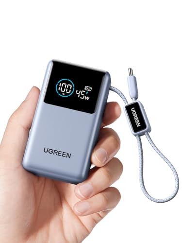 UGREEN Nexode Pro Power Bank 10 000mAh 45W Compact Portable Charger Built-in USB-C Cable PD Super Fast Charging Battery Pack with Digital Display for iPhone 17/16 Pro Max Air/Galaxy S26 Ultra