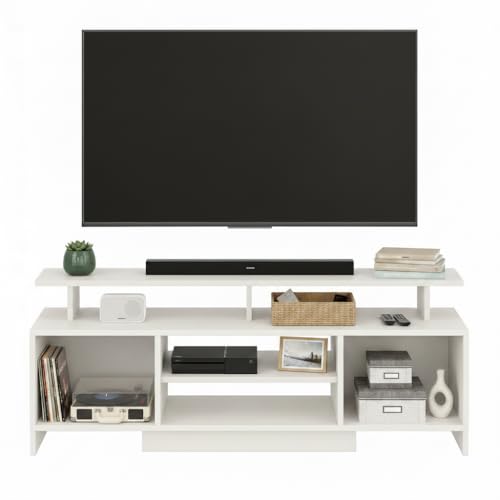 Image of FURNEASER Kashvi Floor Standing TV Unit for Living Room | Modern Engineered Wood TV Cabinet with Open Storage Shelves | Entertainment Center for Upto 55 Inch TV