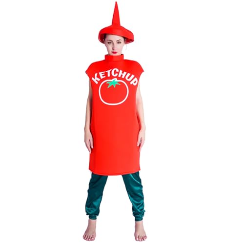 KalcyKizz Ketchup Costume for Adult Couples Halloween Party (red)