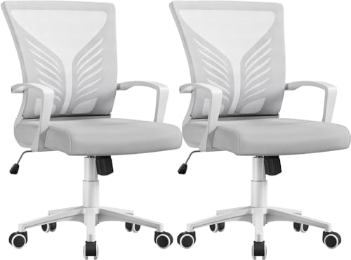 Yaheetech 2pcs Chaise Bureau Ergonomique en Maille Respirante Hauteur Réglable, Fauteuil d'Ordinateur Inclinable avec Support Lombaire à roulettes Pivotante,...