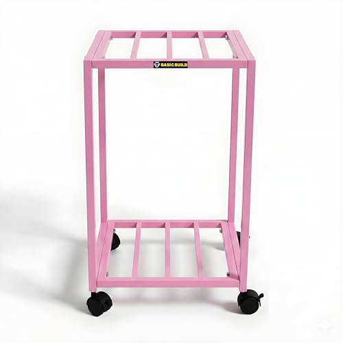 Image of 2-Tier Metal Water Dispenser Stand with Lockable Wheels ? Heavy-Duty Black Frame Cart for 20?25L Bottles, Cans & Jars | Multifunctional Kitchen & Home Storage and Mobility Solution(Pink)
