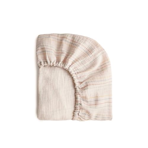 Image of mushie Extra Soft Muslin Fitted MINI Crib Sheet | 24"x 38" (Retro Stripe)