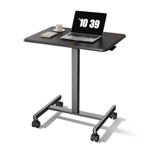 Image of OLIXIS Mobile Rolling Desk with Wheels,Adjustable Laptop Desk, Black | Adjustable Rolling Design Creates a Flexible Workspace for Home Office