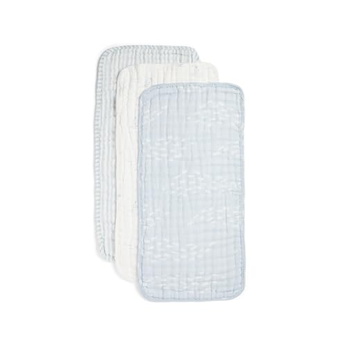 Image of Nana Baby Burp Cloths – 100% Organic Cotton, Oversized & Hypoallergenic, 8-Layer Muslin, Machine Washable, Neutral Unisex Colors, Gentle on Sensitive Skin, Set of 3 (Blue)