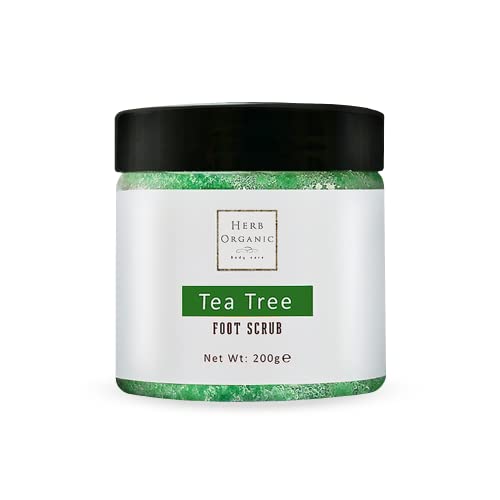 HerbOrganic Antibacterial Tea Tree Foot Scrub 200 g Exfoliates Moisturizes and Cleanses Helps with Corns Calluses Athlete Foot Jock Itch & Foot Odour with Green Tea Sea Salt & Jojoba Oil