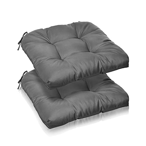 Outdoor Chair Cushion 20”X20”X4”, Tufted Water-Repellent Patio Seat Cushions With Non-Slip Ties, 2 Count, Grey #TOP3