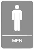 Headline Sign 5216 ADA Men's Restroom Sign with Tactile Graphic, 6 Inches by 9 Inches, Light Gray/White