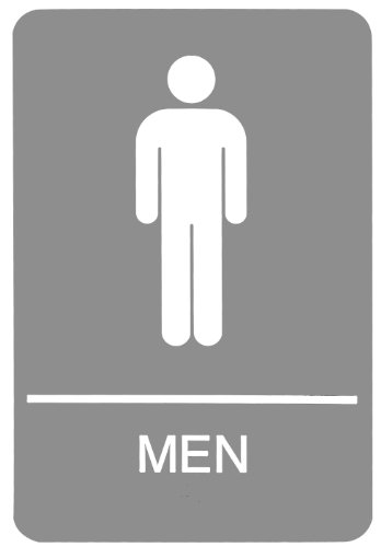 Headline Sign 5216 ADA Heren Toiletbord met Tactiele Graphic, 6 inch bij 9 inch, lichtgrijs/wit