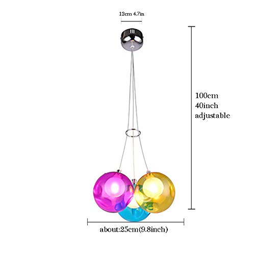 Candelabro de globo de vidrio esférico con 3 luces G4 de colores para techo 8