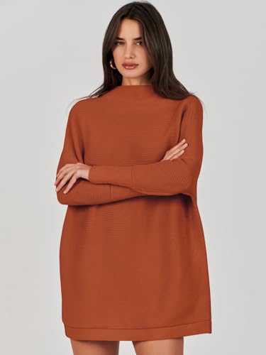 Anrabess Women Oversized Casual Loose Turtleneck Long Sleeve Slouchy Baggy Knit Tunic Sweaters Pullover 2024 Fall Outfits Rust X-Large thumb #3