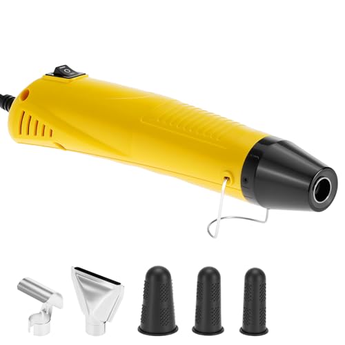 QWORK® Mini pistola aire caliente 350W, pistola calor 2 niveles de temperatura 250 ℃/400 ℃, para tubos termorretráctiles, estampado, manualidades