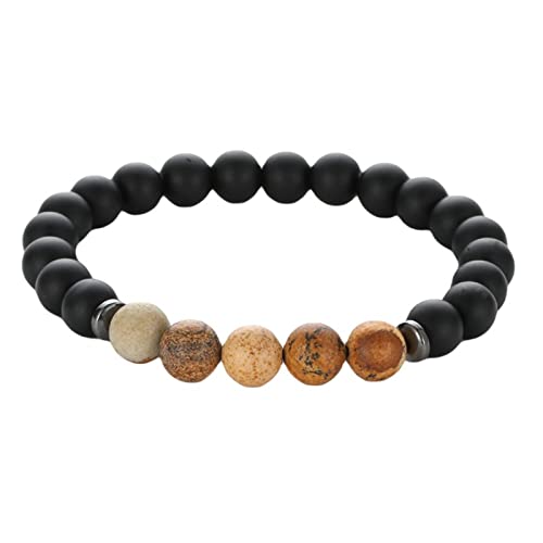 Bracelet de perles noires 8mm et pierres colorées extensibles pour femmes bijoux 19cm