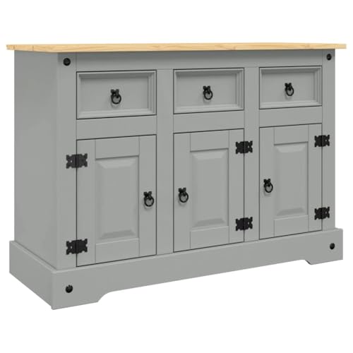 vidaXL Aparador, Armario Auxiliar de Almacenaje, Aparador de Comedor, Mueble para Salón Cocina Pasillo, Madera Maciza de Pino Mexicano Gris