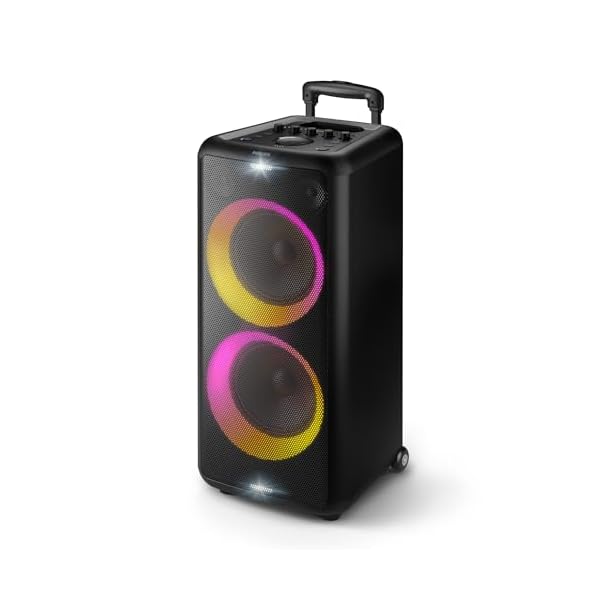 PHILIPS X5206 Karaoke Machine,Portable Party Bluetooth Speaker with Extra Bass, 14-Hour Battery,Party Lights and Karaoke Effects,2.0 Sound Channels,Microphone and Guitar Input,Audio-in,Large,Black