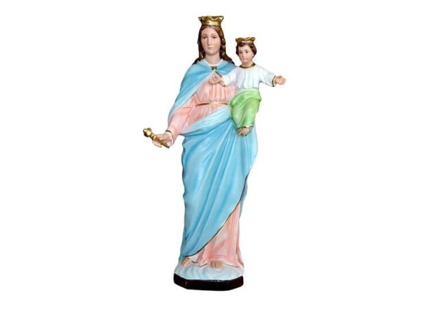 Generico ArteSacraCaravaggio Statua della Madonna Ausiliatrice cm 60 (23,62 inches) in resina decorata a mano occhi dipinti o in vetro di produzione artigianale italiana (OCCHI DIPINTI)