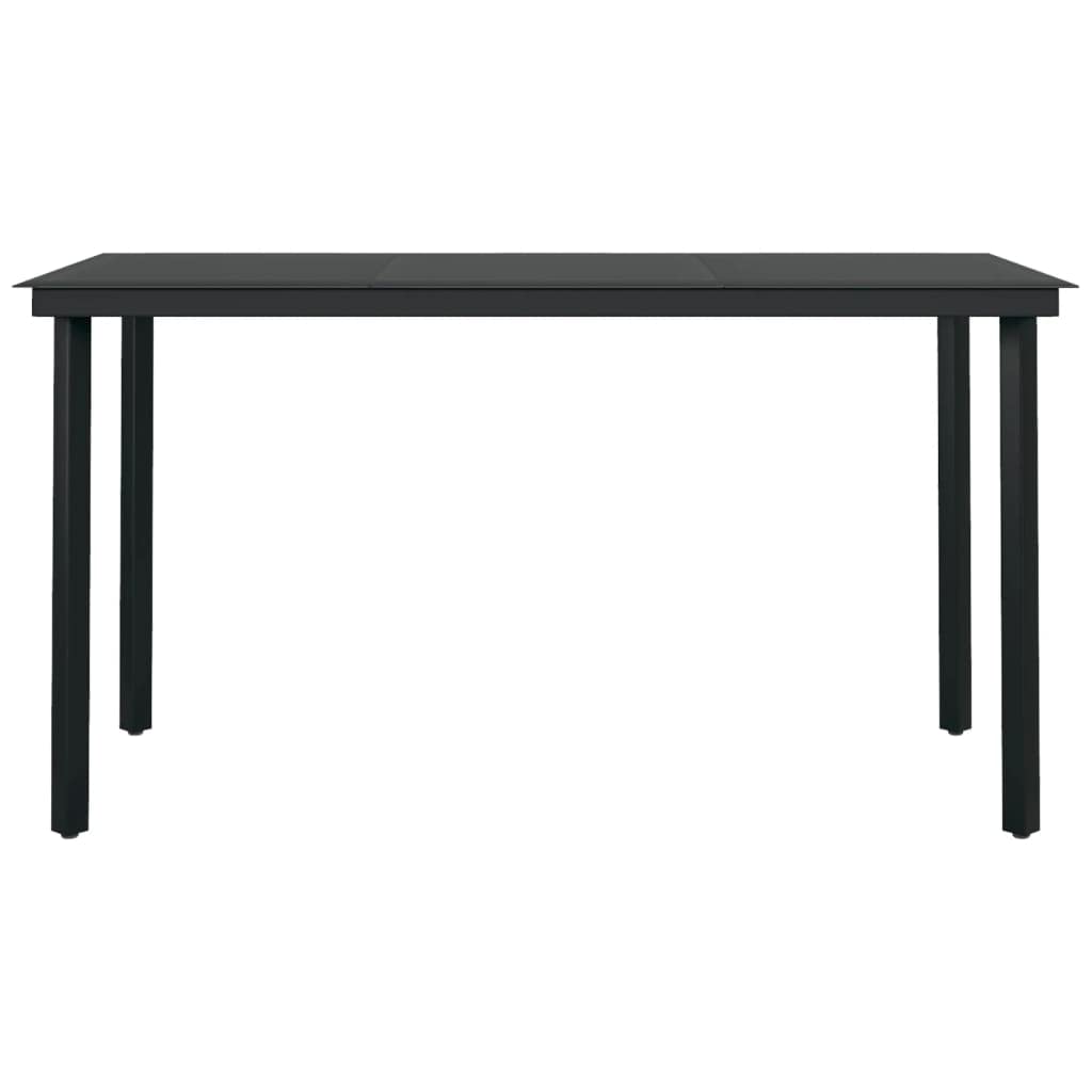 Juego de comedor de jardín de 7 piezas, color negro de acero pulverizado con ratán de polietileno y tablero de cristal como muebles de jardín negro
