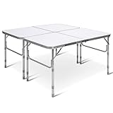 GOPLUS Juego de 2 mesas de camping plegables, altura ajustable a 3 niveles, mesa de jardín portátil de aluminio con asa, para jardín, terraza, balcón, 60 x 120 cm, color blanco