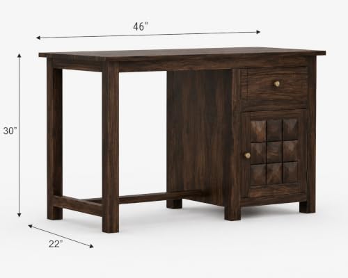 Image of Solid Sheesham Wooden Study Table & Desk with Drawer for Office and Home | Computer Laptop Table | Reading & Writing Desk | Laptop Desk (Walnut D)