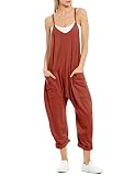 Freyhem Women's Loose V Neck Harem Jumpsuits Sleeveless Spaghetti Strap Baggy Overalls with Pocket(R
