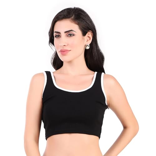 Image of Women's & Girl's Plain Black & White Tank Tops Crop Top (Set of 2)