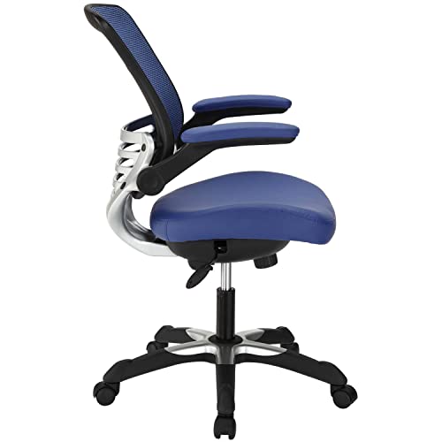 Modway Edge Mesh Back And White Vegan Leather Seat Office Chair With Flip-Up Arms-Computer Desks In Blue #TOP3