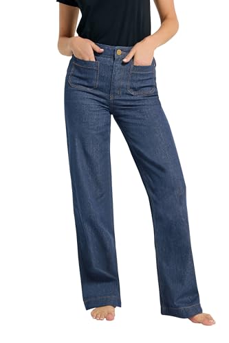 Image of Long Tall Sally - LTS Tall Blue Pocket Detail Cotton Wide Leg Jeans - Women's