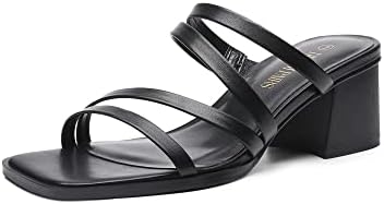 DREAM PAIRS Women's Strappy Heels Block Open Toe Low Heel Chunky ...