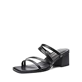 DREAM PAIRS Women's Strappy Heels Block Open Toe Low Heel Chunky Mules Sandals Dress Shoes SDHS2370W,Black,9