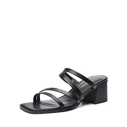 DREAM PAIRS Women's Strappy Heels Block Open Toe Low Heel Chunky Mules Sandals Dress Shoes 5 Black