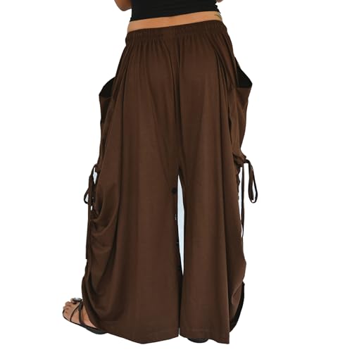Sakoonee Women's Harem Pants Palazzo Dhoti Lounge Trousers, Convertible to a Skirt 2 Pockets Cotton, One Size, Elastic Waist4