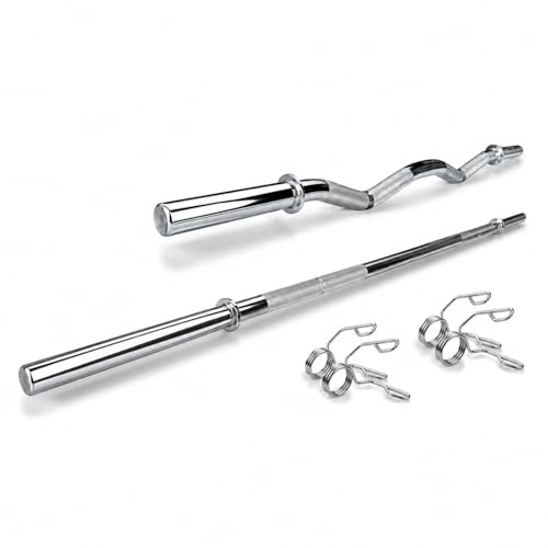 Image of LEEWAY Gym Barbell Rod 5ft Straight & 3Ft Curl Bar | Combo (5FT + 3FT)| 28mm Gym Weight Plates Barbell for Home Workout | Weight Lifting Biceps Rod for Exercise at Home| Compatible 1-Inch Plates Road
