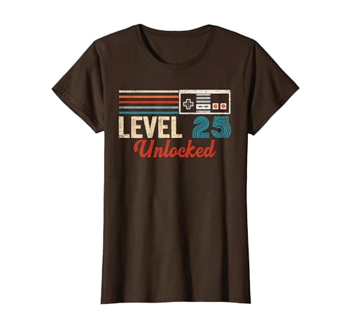 Unlocked Level 25 Birthday Boy Video Game Controller T-Shirt, Women, Brown, Small